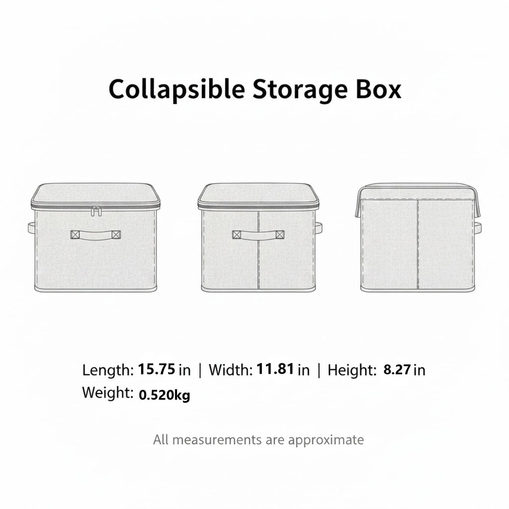 Boîte de rangement pliable en tissu avec couvercle zippé