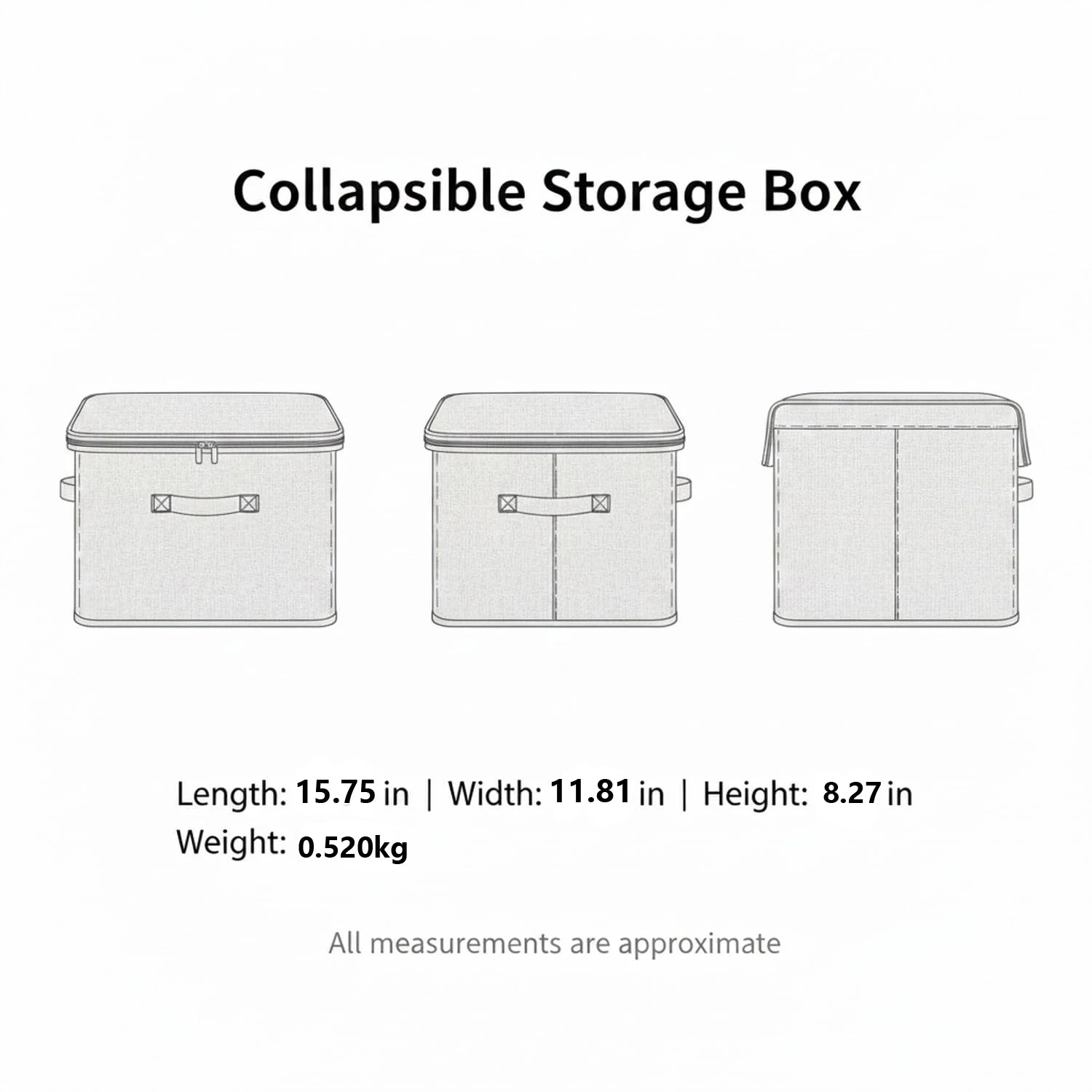 Boîte de rangement pliable en tissu avec couvercle zippé