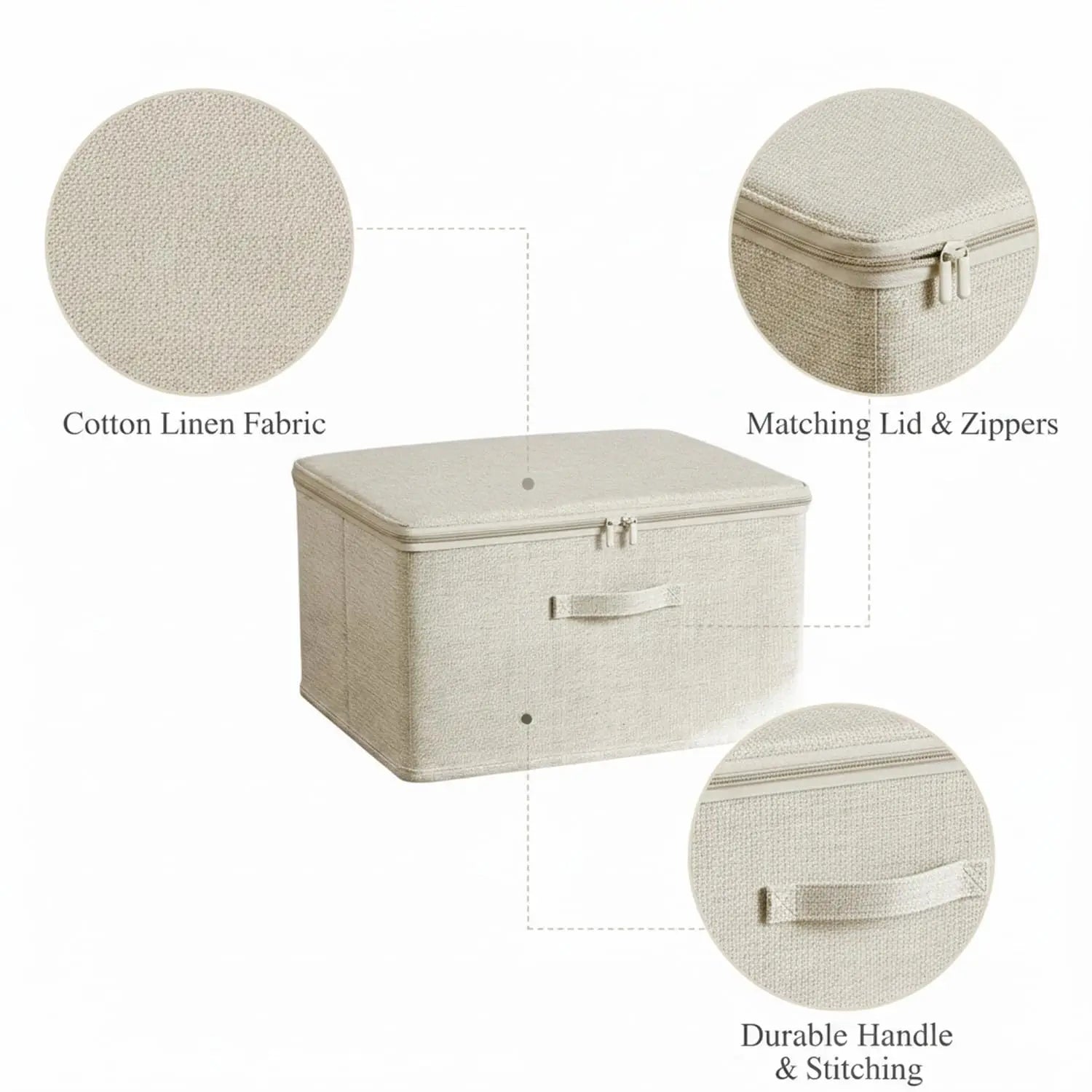 Boîte de rangement pliable en tissu avec couvercle zippé