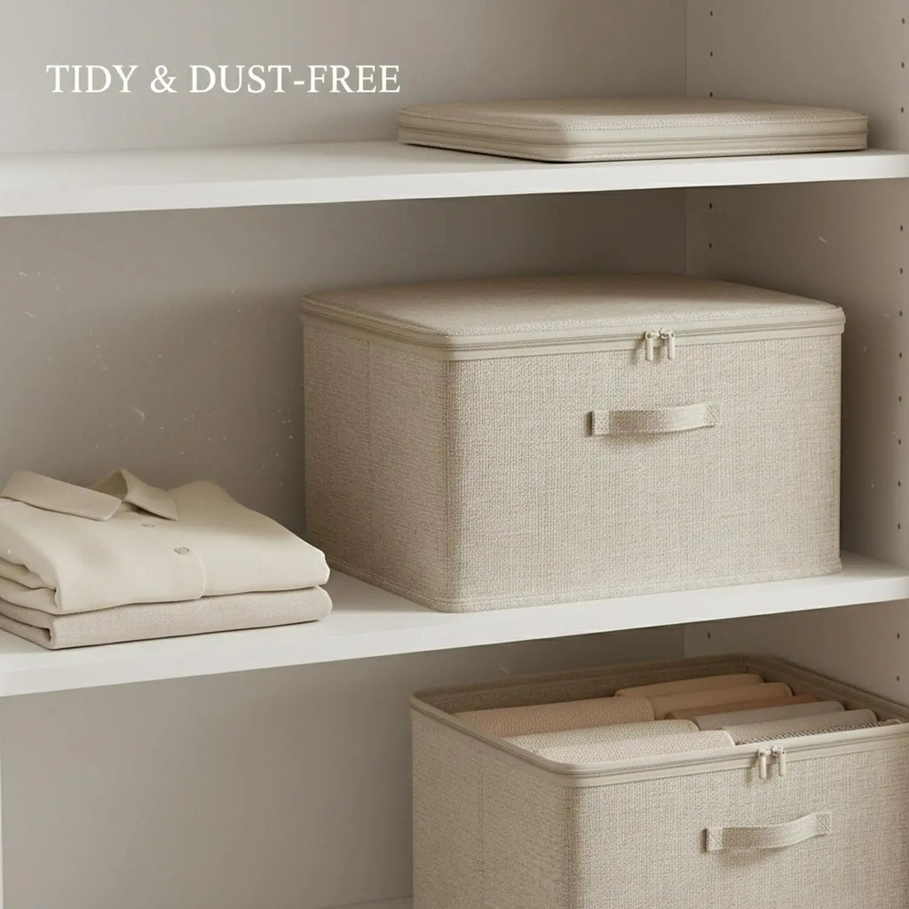 Boîte de rangement pliable en tissu avec couvercle zippé