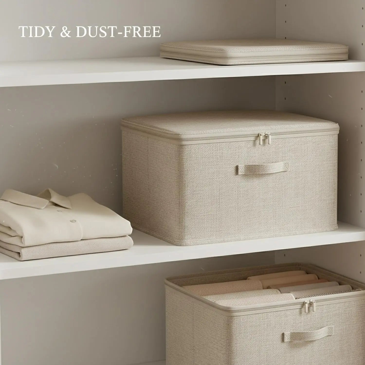 Boîte de rangement pliable en tissu avec couvercle zippé
