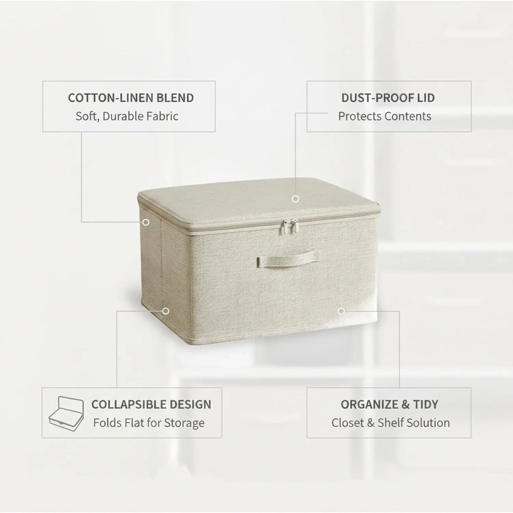 Boîte de rangement pliable en tissu avec couvercle zippé