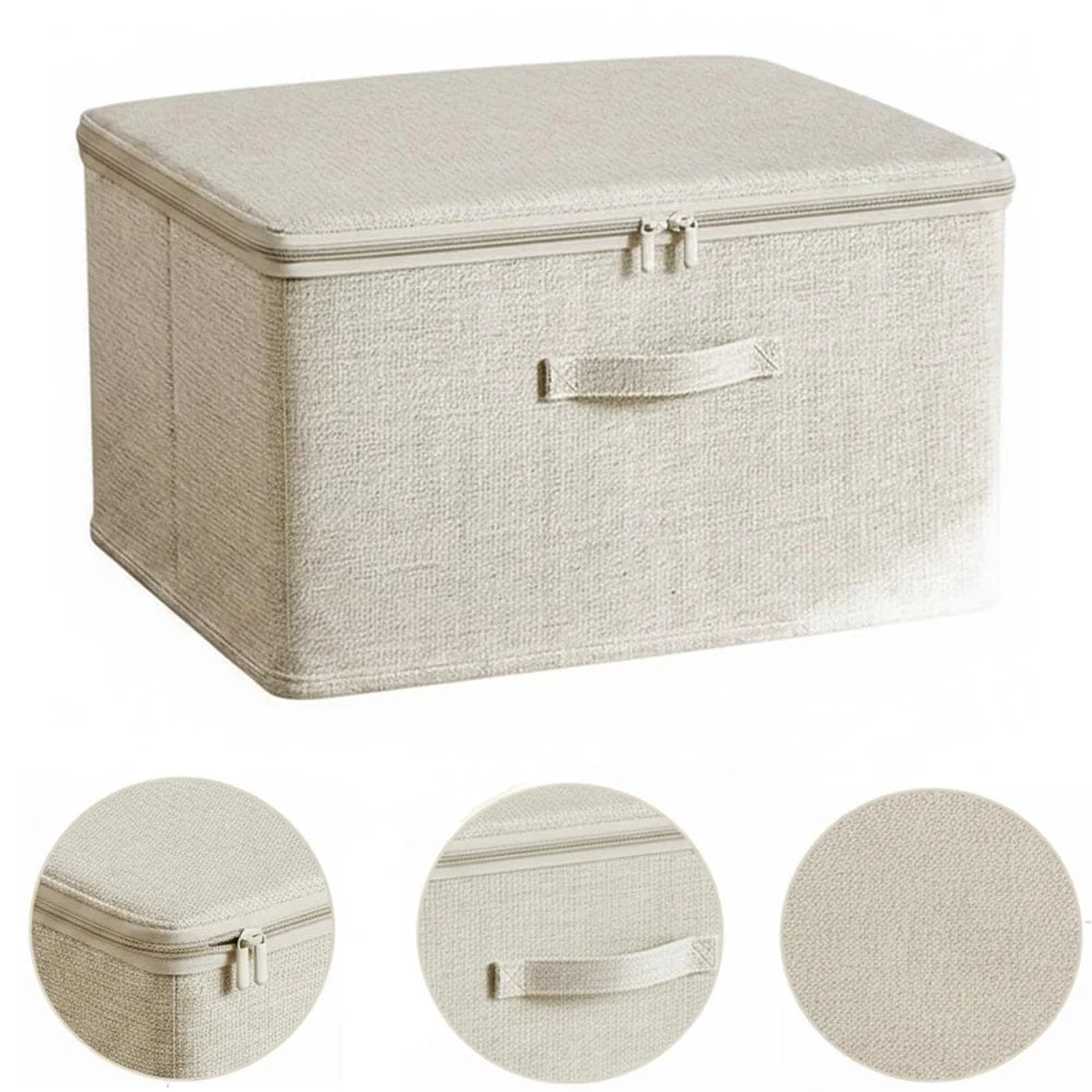 Boîte de rangement pliable en tissu avec couvercle zippé