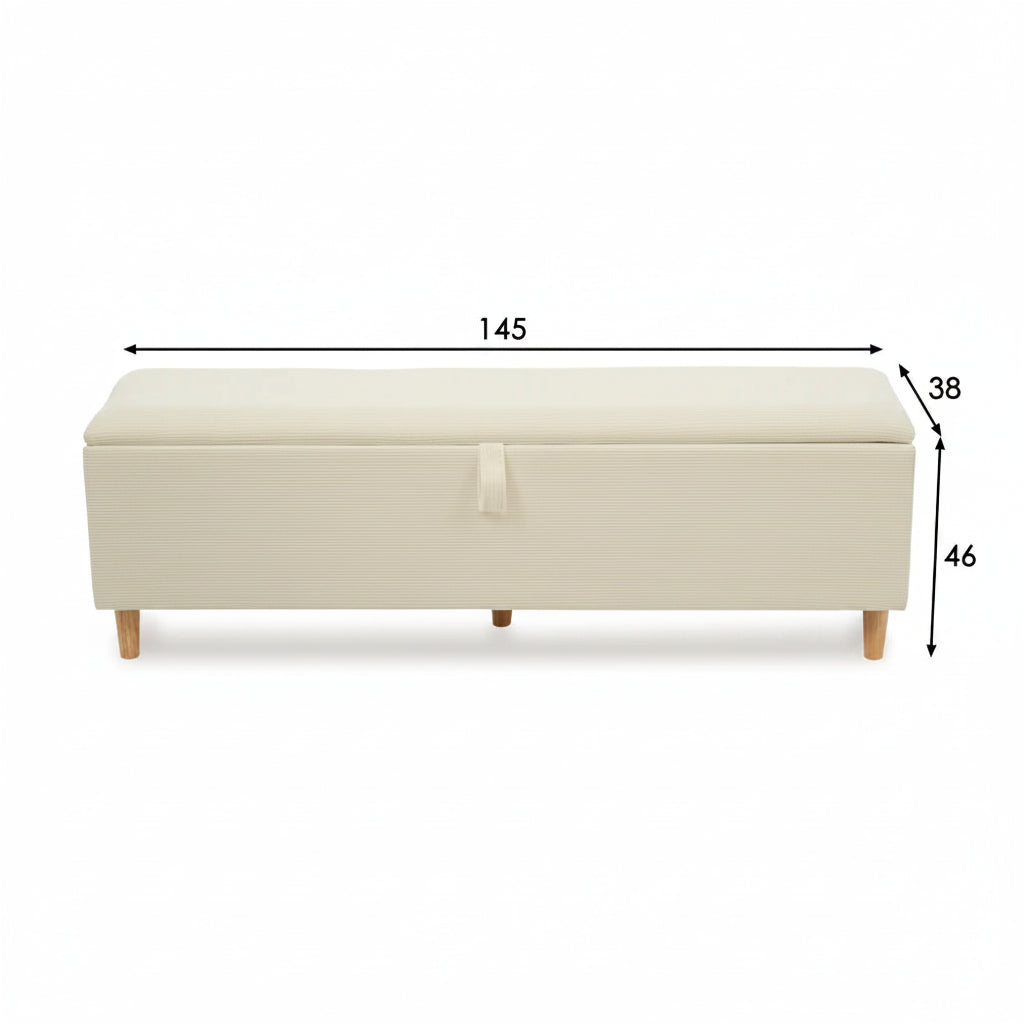 Banc coffre de rangement en velours côtelé, ouverture hydraulique