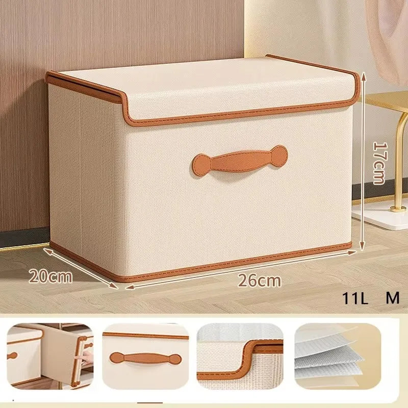 Boîte de rangement en tissu avec couvercle et poignées