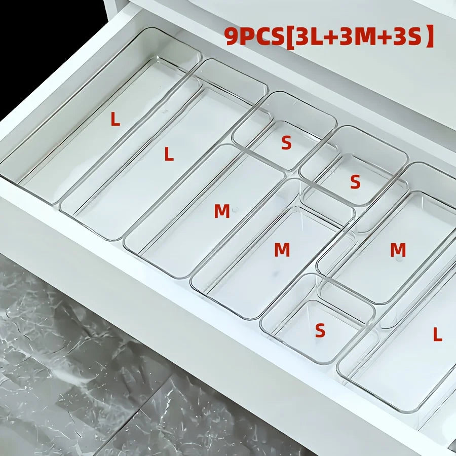 Lot de 9 organiseurs de tiroir transparents modulables
