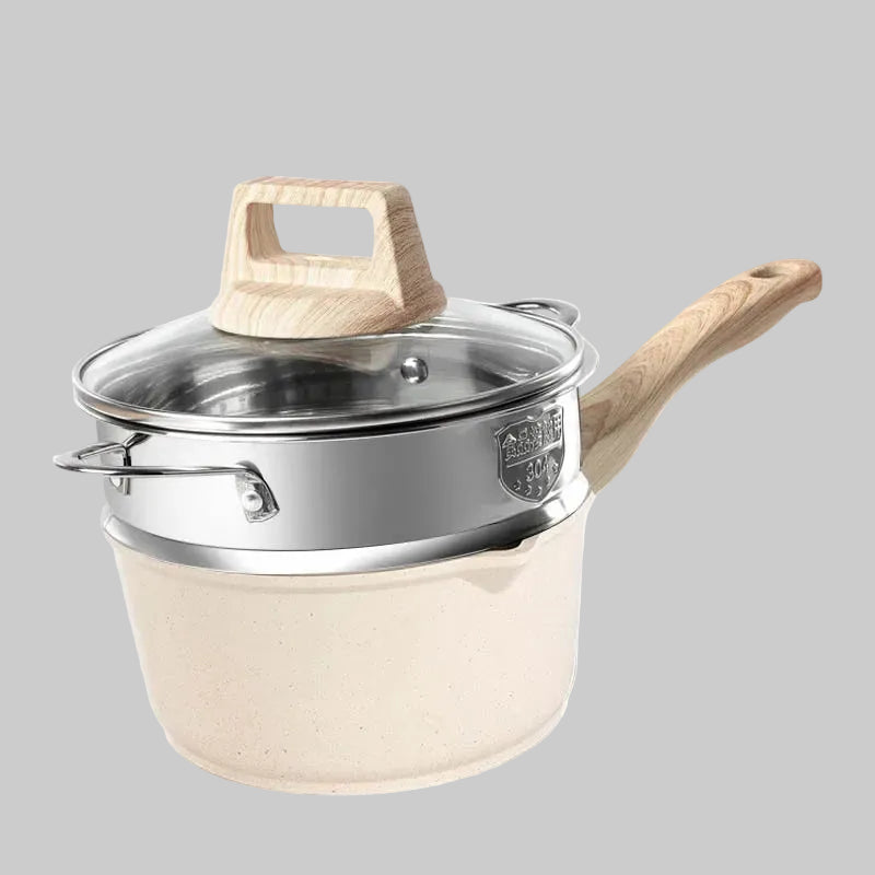 Ensemble de casseroles et poêles antiadhésives à manche en bois