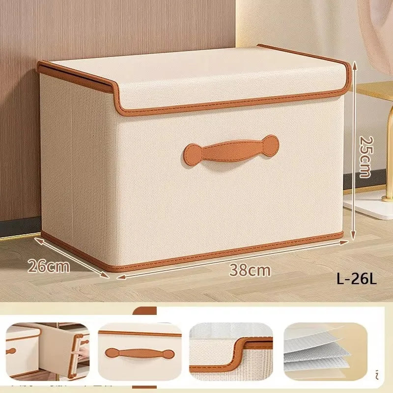 Boîte de rangement en tissu avec couvercle et poignées