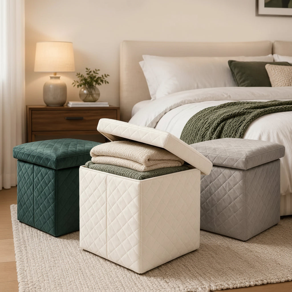 Pouf de rangement pliable 3-en-1, siège et repose-pieds
