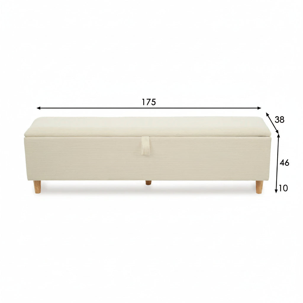Banc coffre de rangement en velours côtelé, ouverture hydraulique