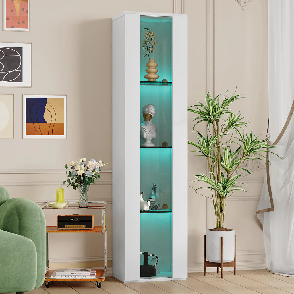 Vitrine haute 170cm avec éclairage LED connecté, blanc
