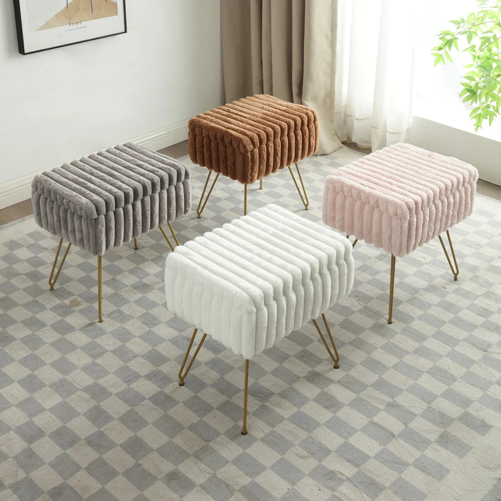 Tabouret de vanité chic en fausse fourrure avec rangement intégré