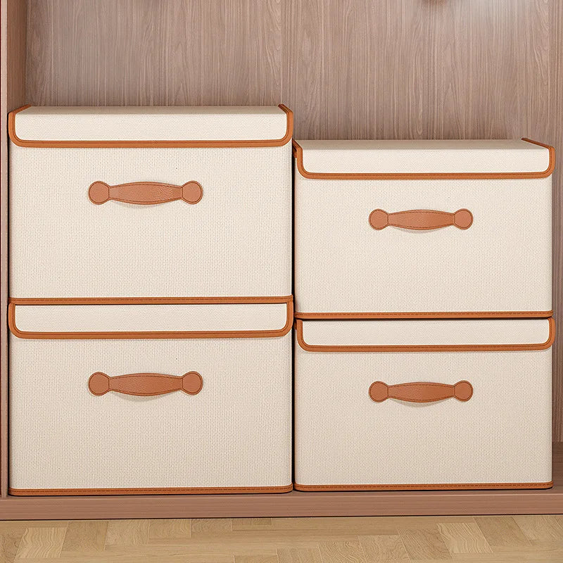 Boîte de rangement en tissu avec couvercle et poignées