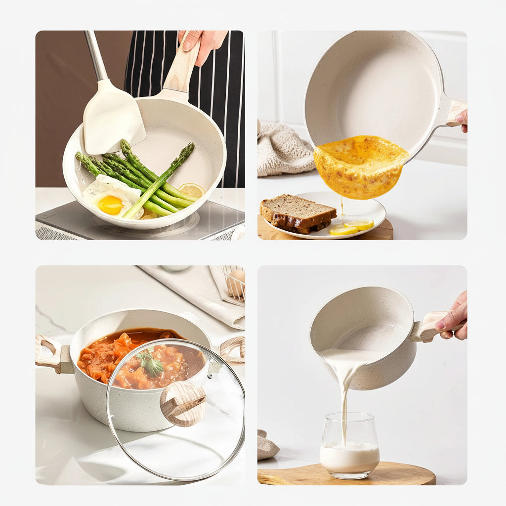 Batterie de cuisine 17 pièces anti adhésive en granit