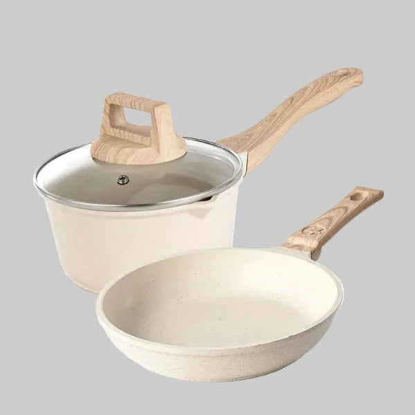 Ensemble de casseroles et poêles antiadhésives à manche en bois