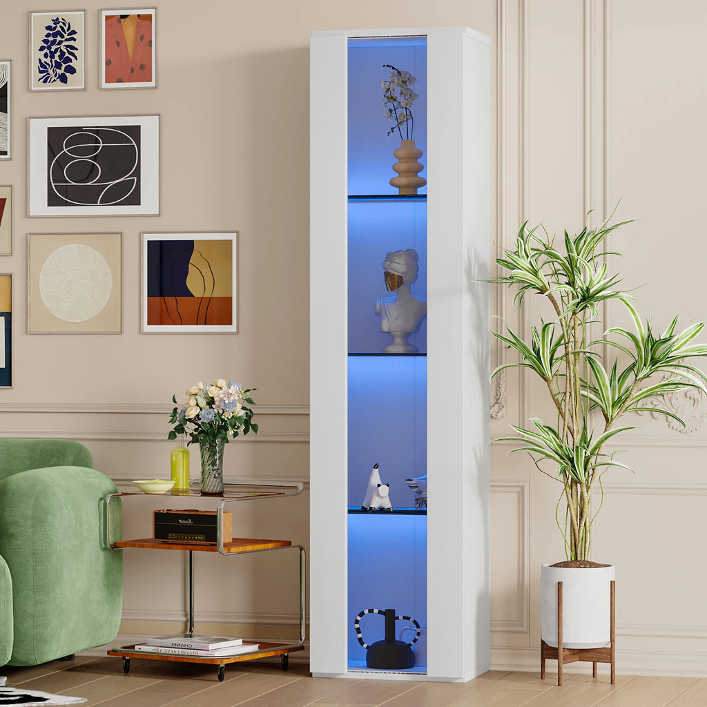 Vitrine haute 170cm avec éclairage LED connecté, blanc