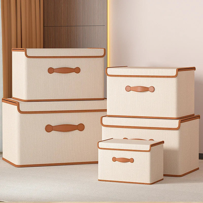 Boîte de rangement en tissu avec couvercle et poignées