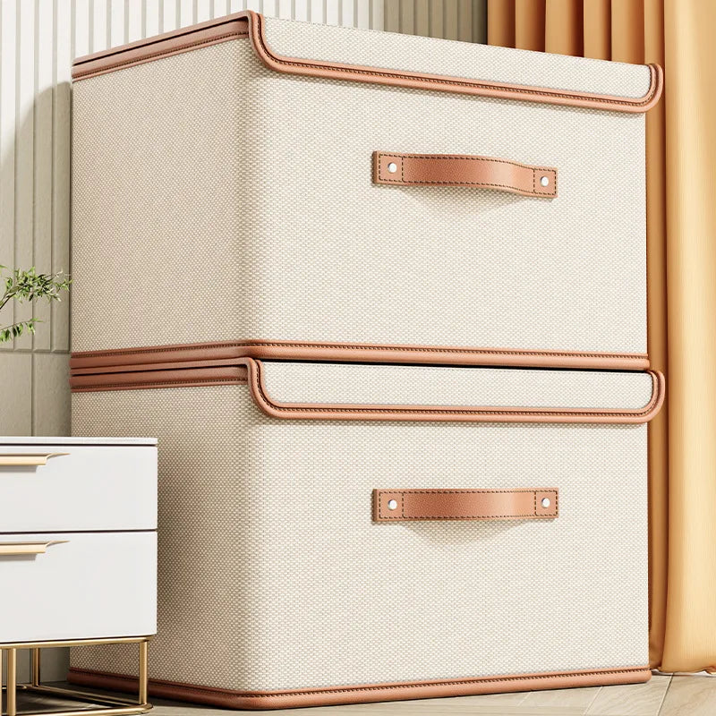 Boîte de rangement en tissu avec couvercle et poignées