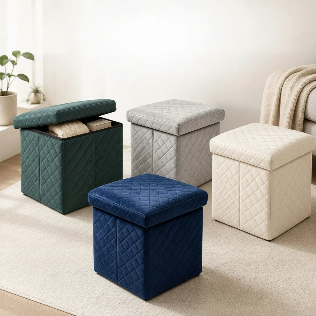 Pouf de rangement pliable 3-en-1, siège et repose-pieds