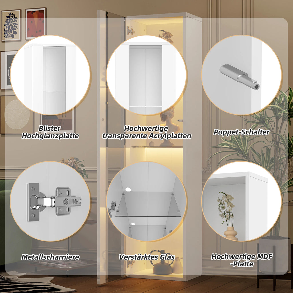 Vitrine haute 170cm avec éclairage LED connecté, blanc