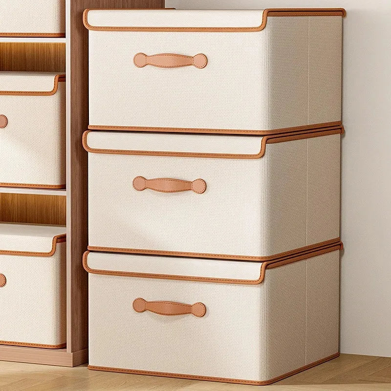 Boîte de rangement en tissu avec couvercle et poignées