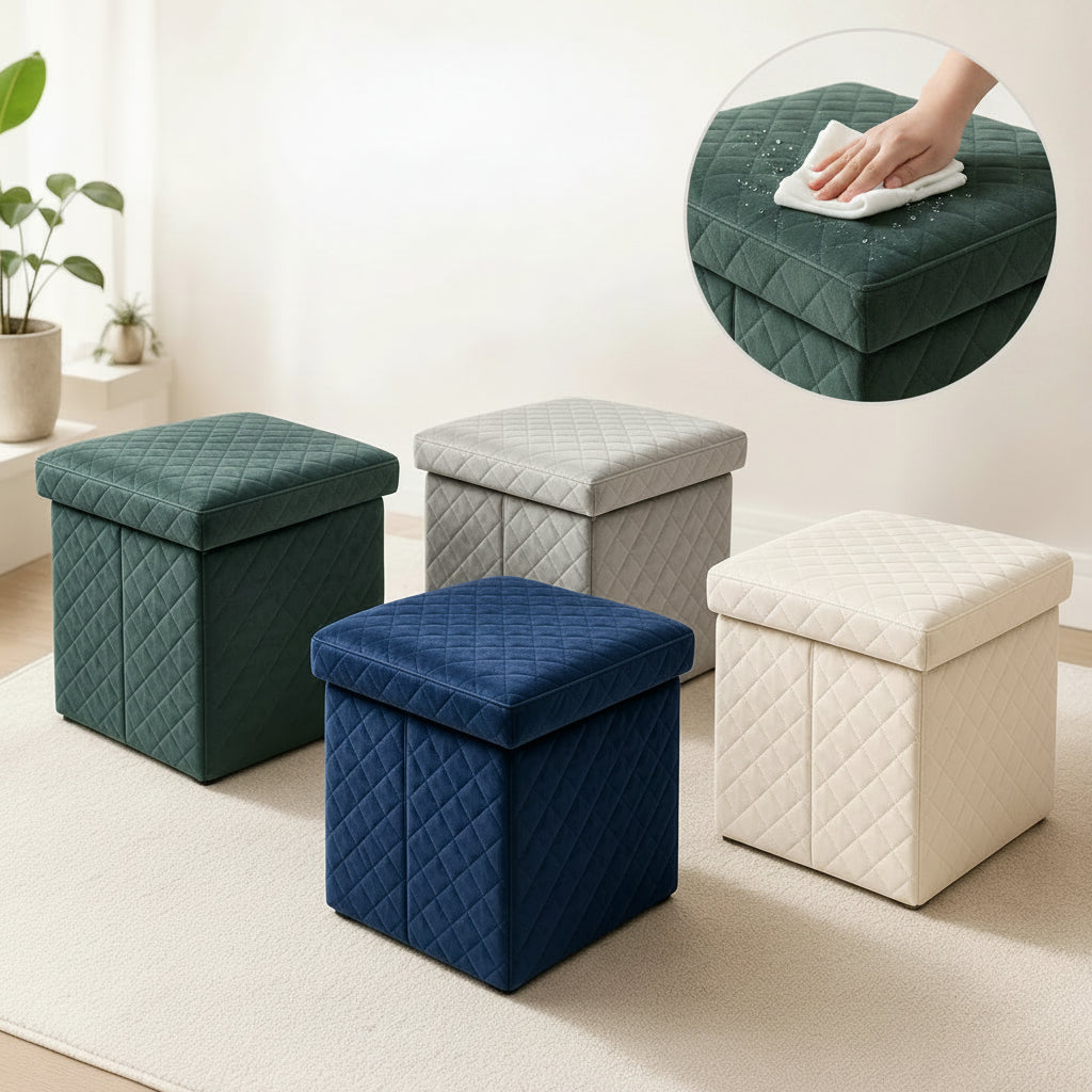 Pouf de rangement pliable 3-en-1, siège et repose-pieds