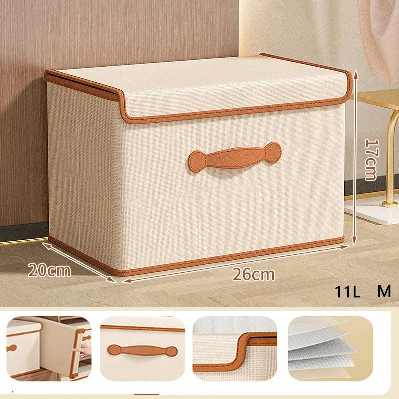 Boîte de rangement en tissu avec couvercle et poignées