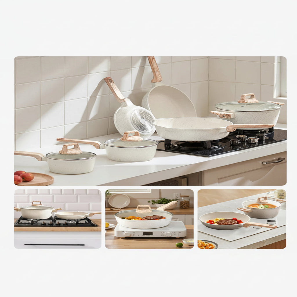 Batterie de cuisine 17 pièces anti adhésive en granit