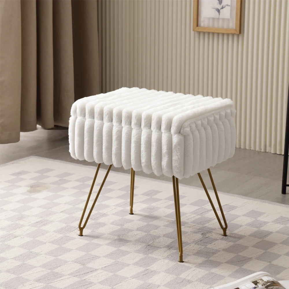 Tabouret de vanité chic en fausse fourrure avec rangement intégré