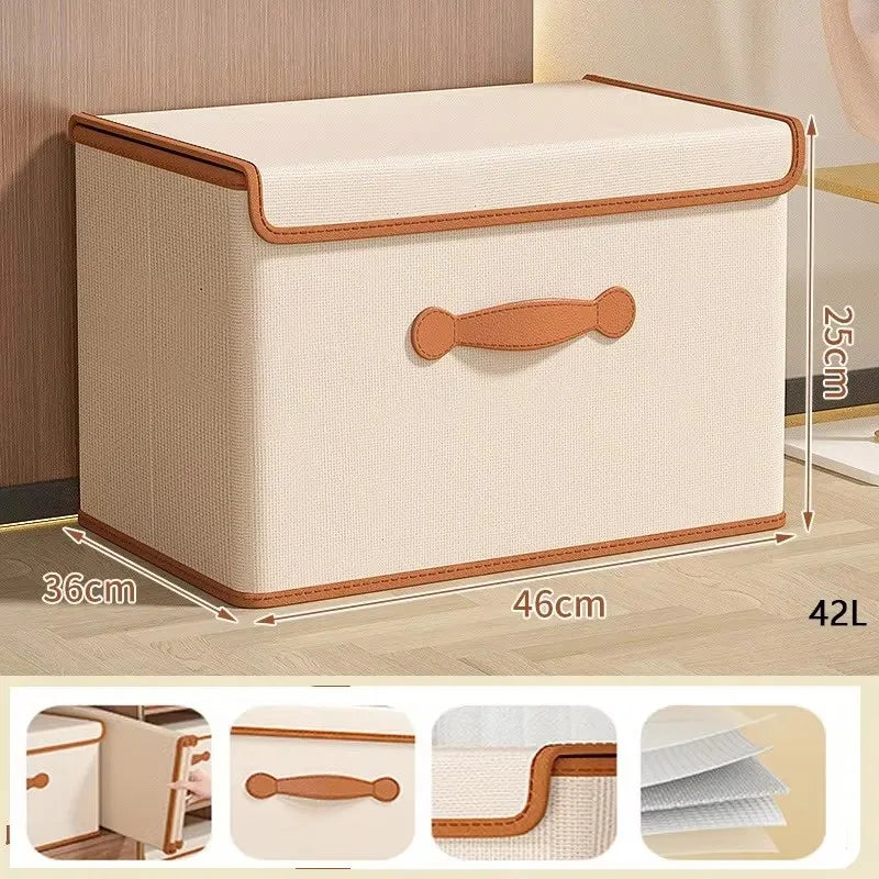Boîte de rangement en tissu avec couvercle et poignées