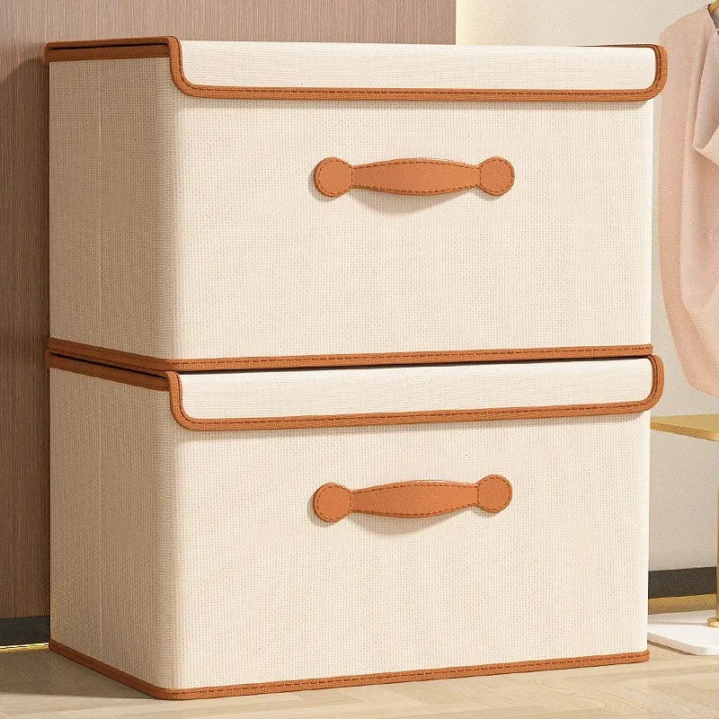 Boîte de rangement en tissu avec couvercle et poignées