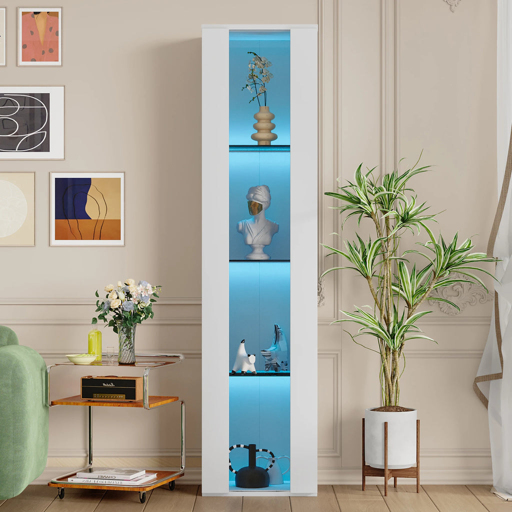 Vitrine haute 170cm avec éclairage LED connecté, blanc