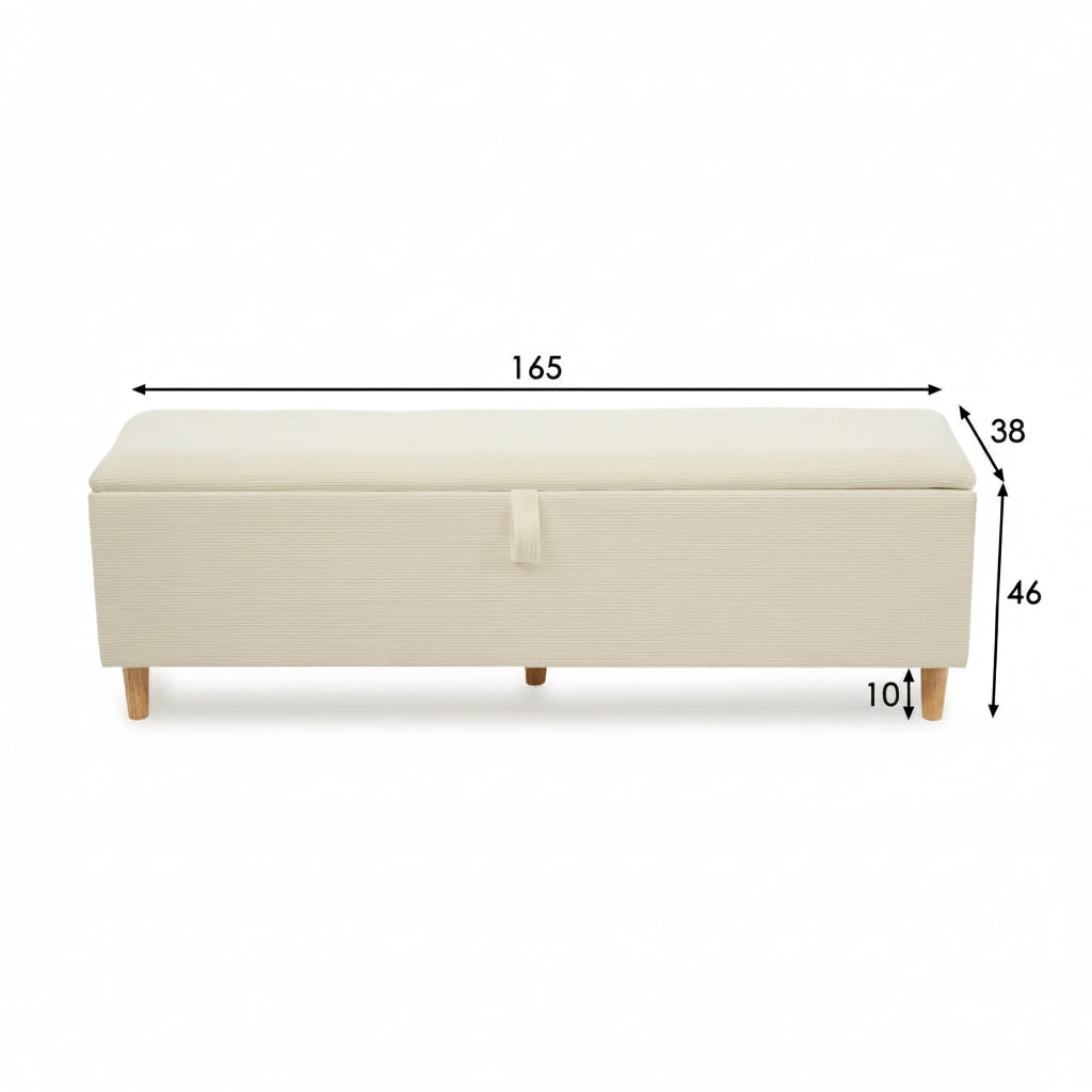 Banc coffre de rangement en velours côtelé, ouverture hydraulique