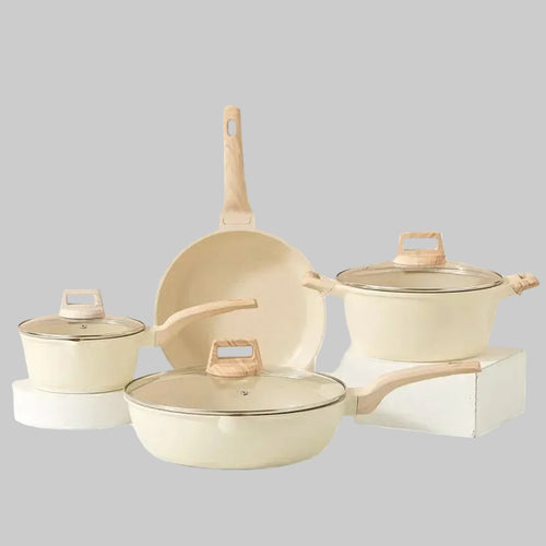 Ensemble de casseroles et poêles antiadhésives à manche en bois