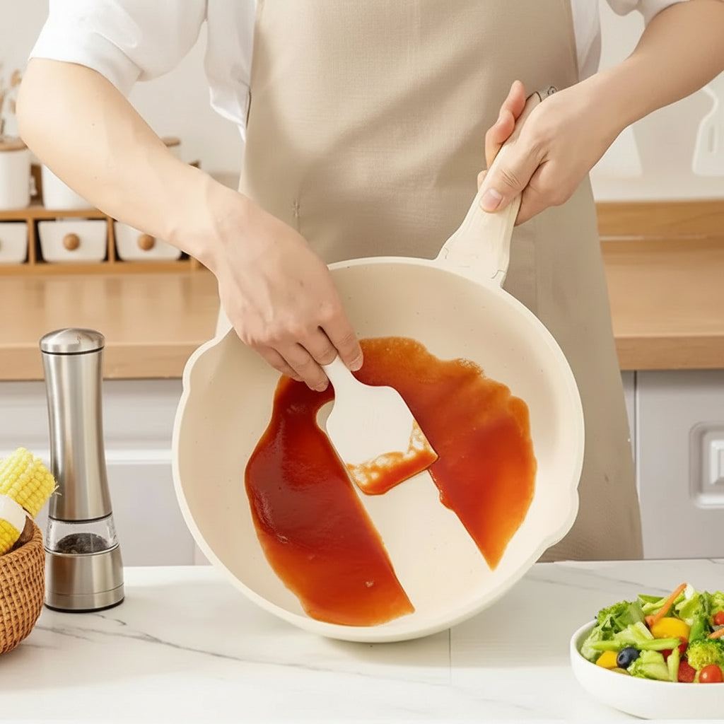Ensemble de casseroles et poêles antiadhésives à manche en bois
